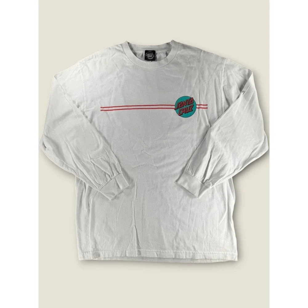 Santa Cruz Skateboards Mens Large White Long Sleeve Dot Logo Graphic T-Shirt